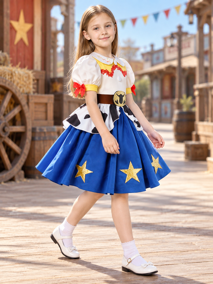Children's Carnival Dress with a Full Blue Skirt side view