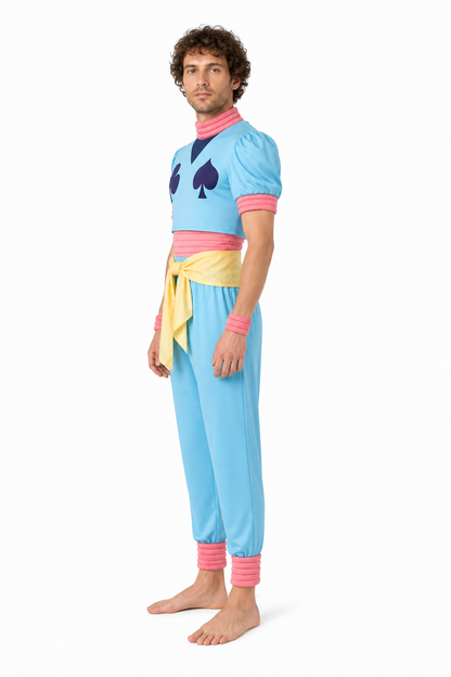 Kurapika Cosplay Costume with Pink Ruffles and Yellow Belt side view