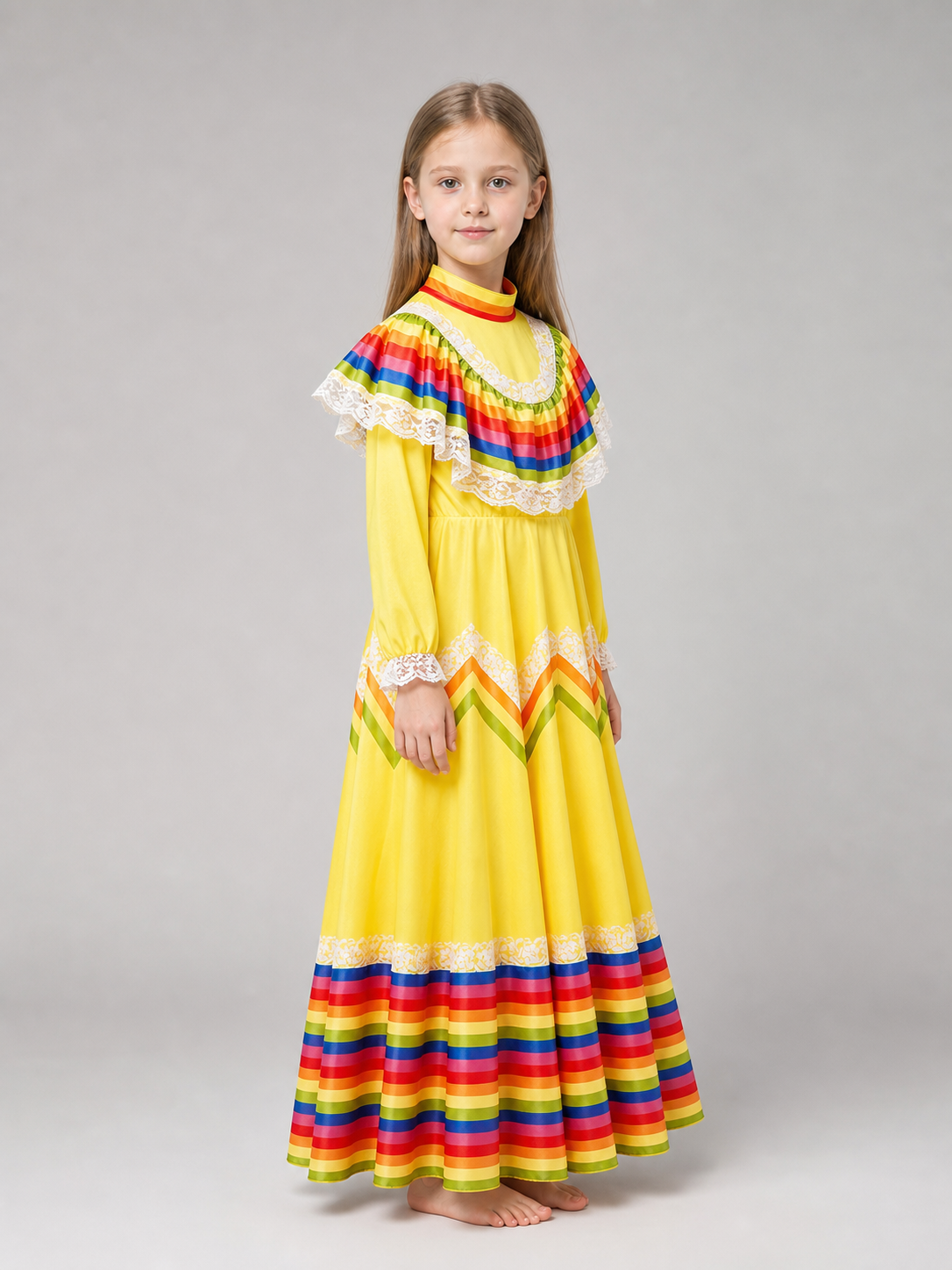 Long Carnival Dress with Lace and Ruffles