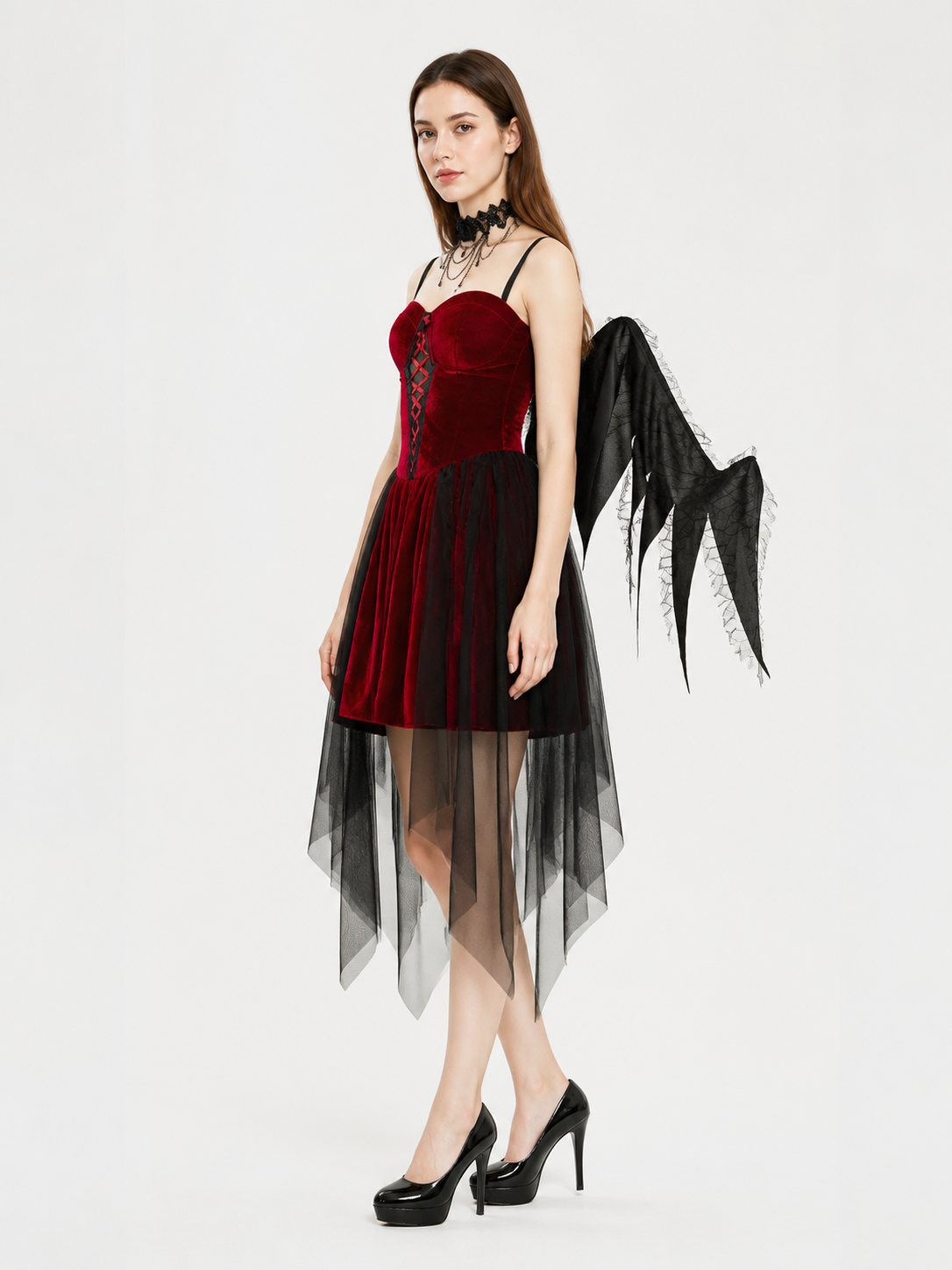 Dress and Cape Costume, Gothic Style side view