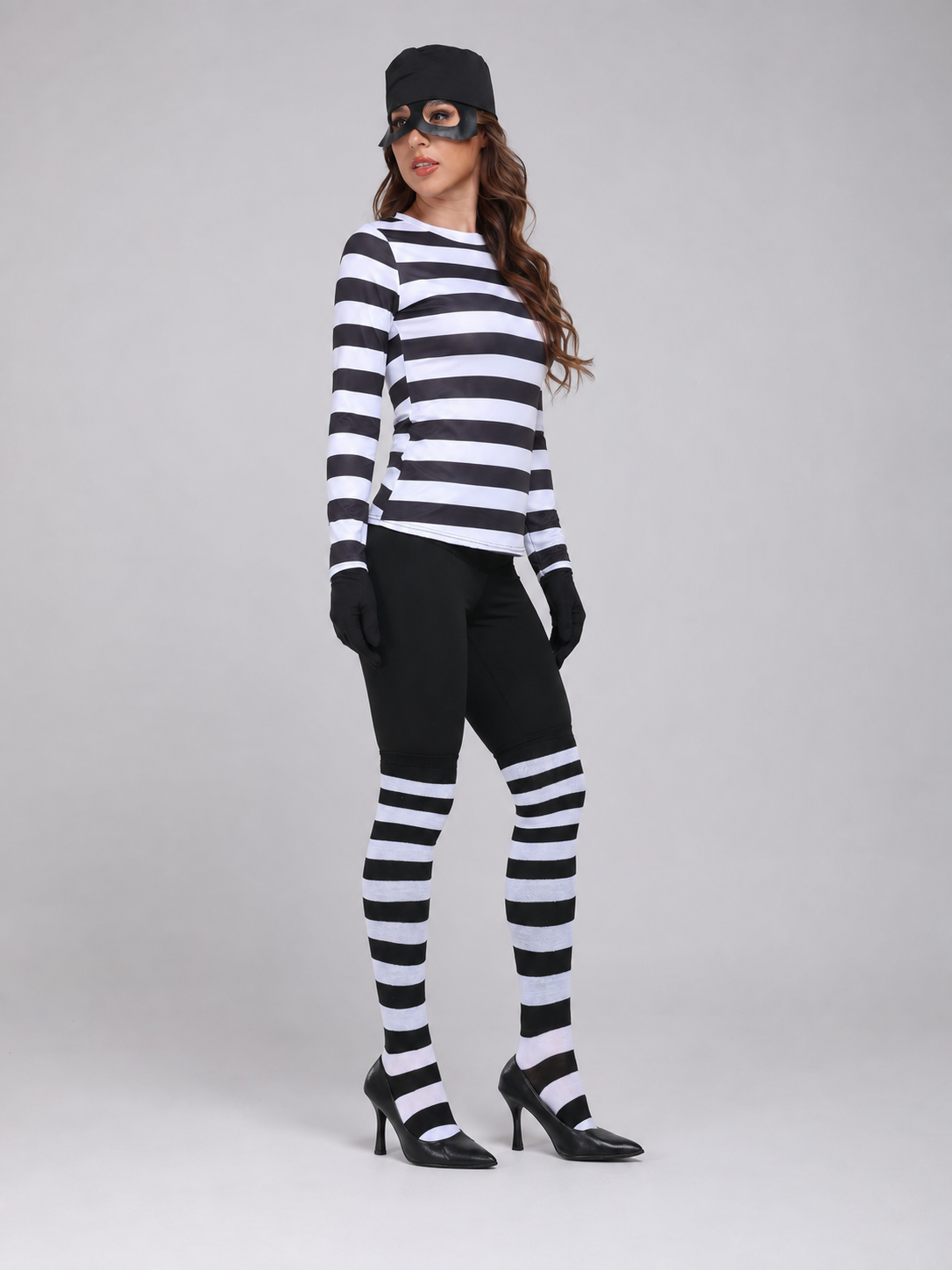 Thief Cosplay Costume, Striped Top and Pants side view