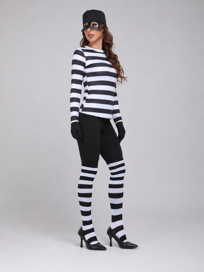 Thief Cosplay Costume, Striped Top and Pants side view