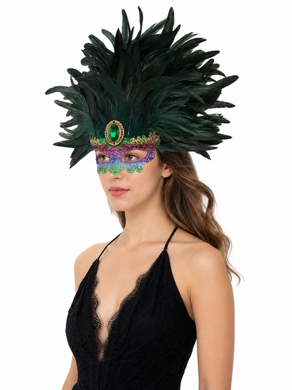 Masquerade headdress with green feathers