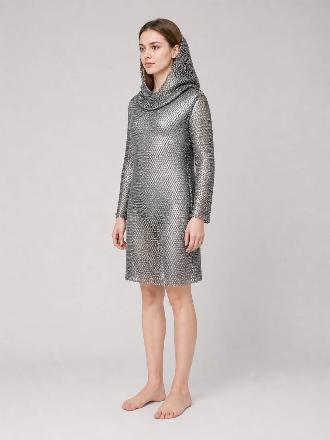 Hooded Long-Sleeve Dress, Above the Knee side view