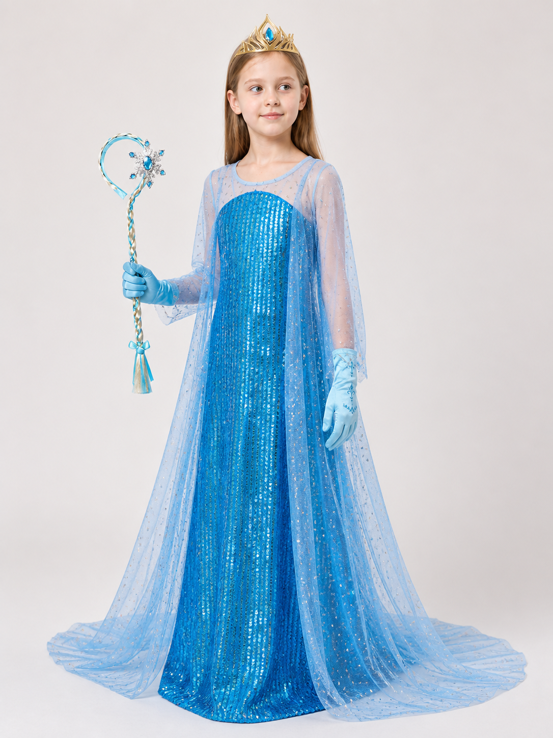Snow Queen Carnival Costume with Sequins and Train side view