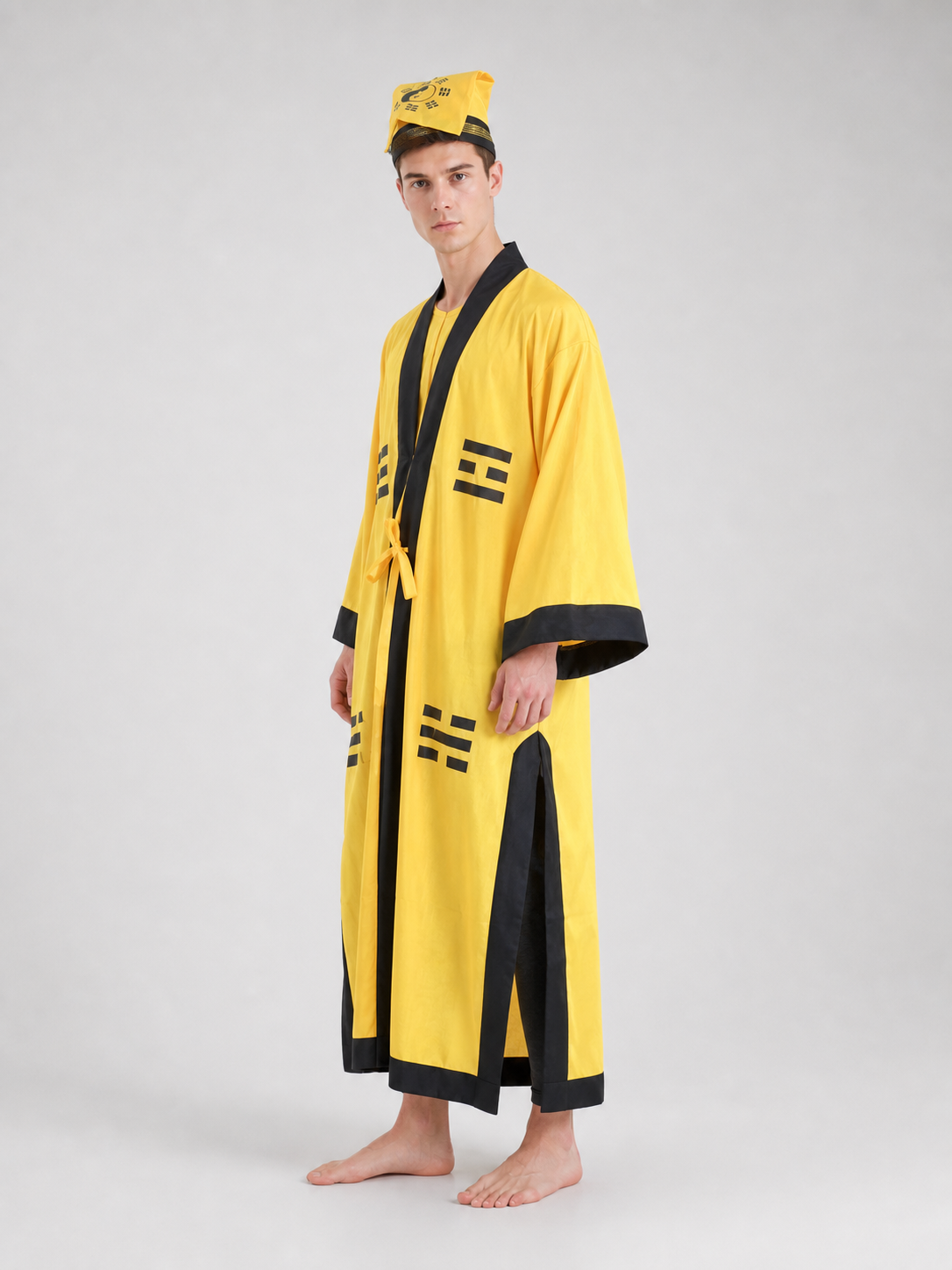 Yellow Taoist Costume with Black Trim and Hat