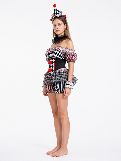 Ruffled Clown Jumpsuit for Cosplay with Flounces