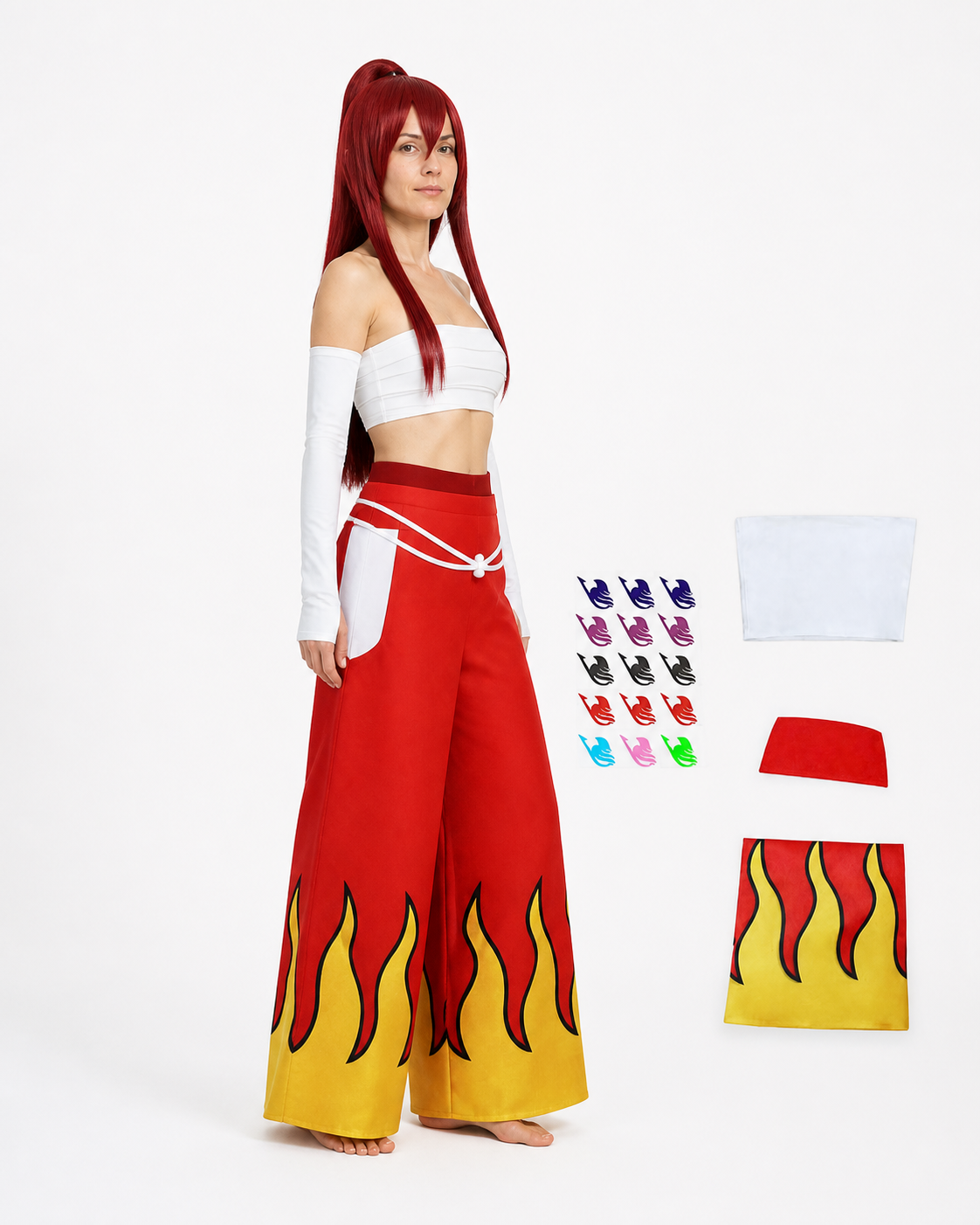 Erza Scarlet Cosplay Costume with Flame Print side view