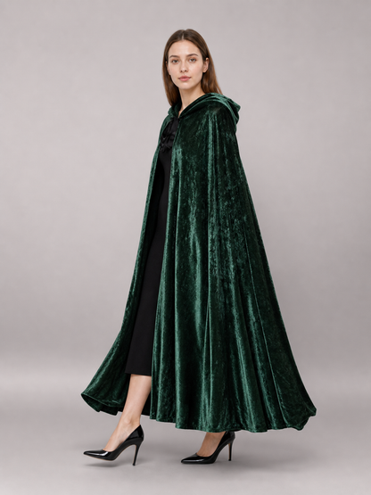 Dark green hooded velvet costume cape product view 56