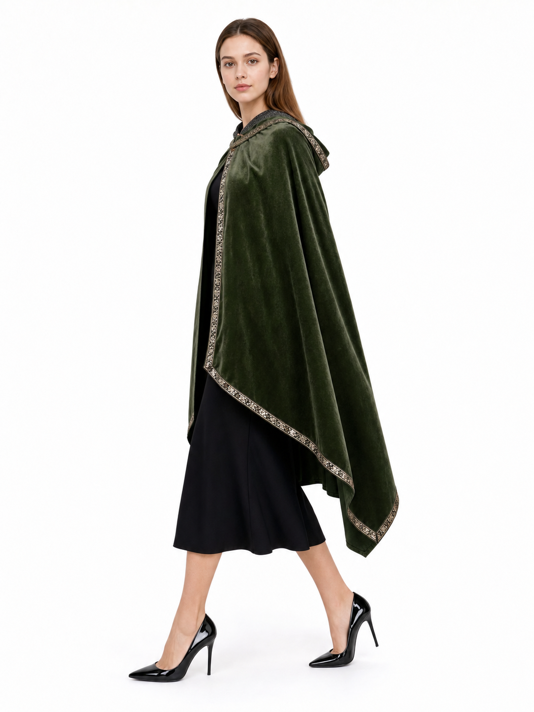 Green asymmetrical long carnival cape