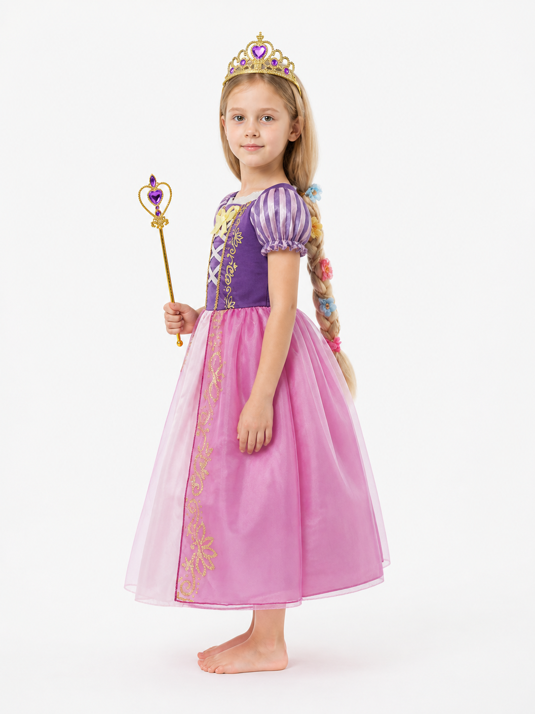 Rapunzel Princess Costume with Dress and Crown side view