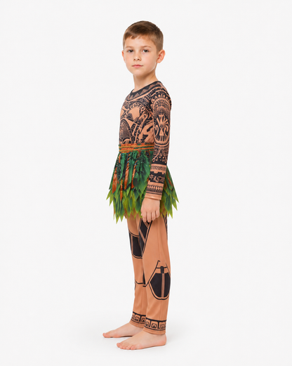 Maui Costume with Tattoo Design and Leaf Skirt side view