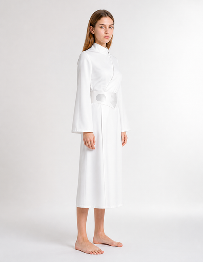 Long White Cosplay Dress with Belt side view