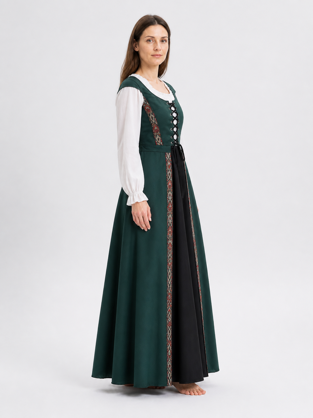 Long Witch Carnival Dress with Lacing and a Bow side view