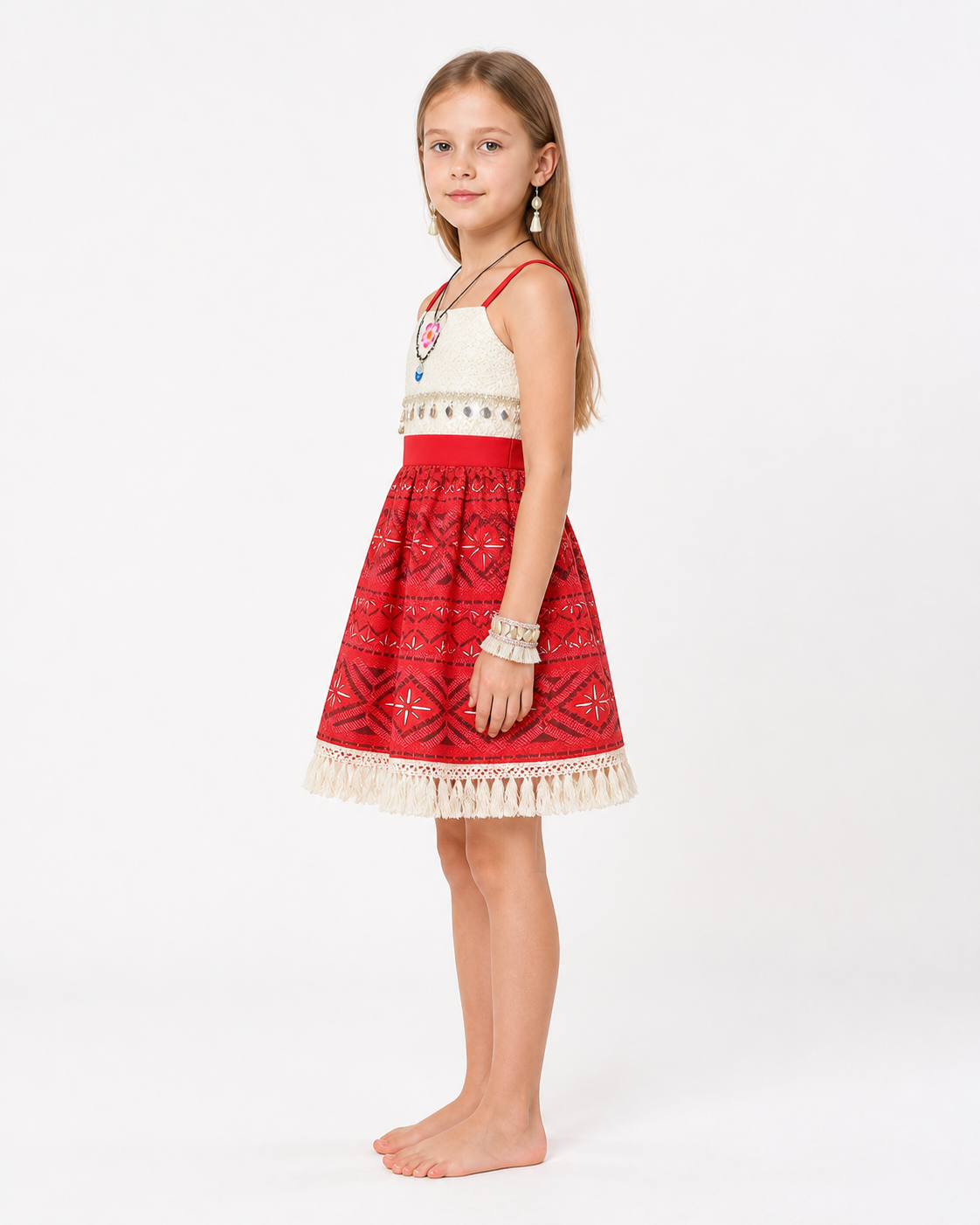 Children's Moana Costume with Dress and Jewelry side view