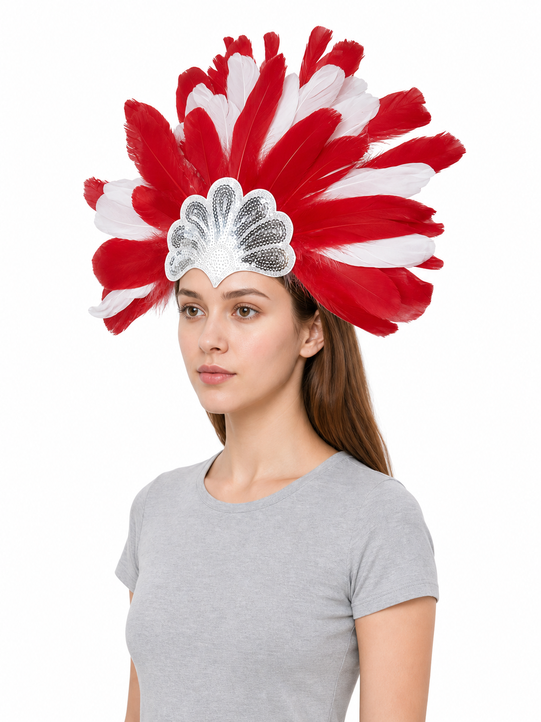 Carnival Headpiece with Red and White Feathers