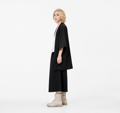 Black Anime Haori with Print and Short Sleeves side view