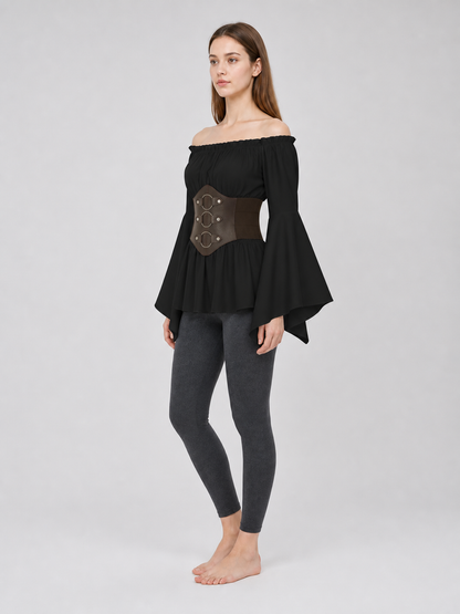 Gothic Costume Dress with a Belt and Flared Sleeves
