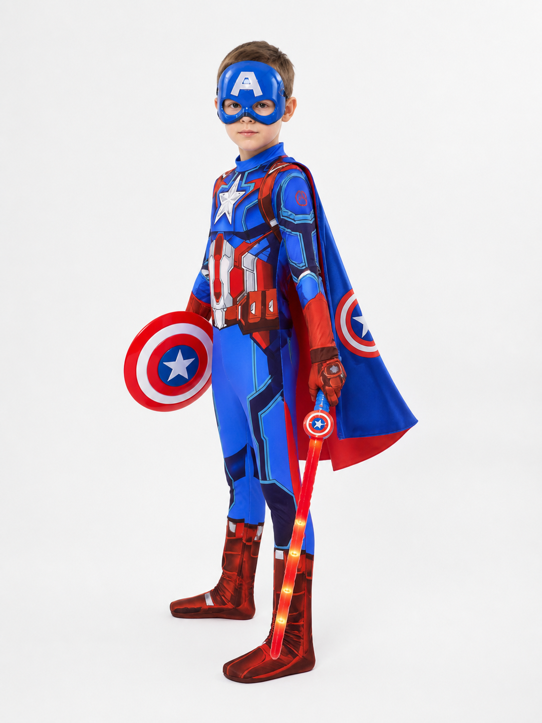 Captain America Children's Costume with Cape and Shield side view