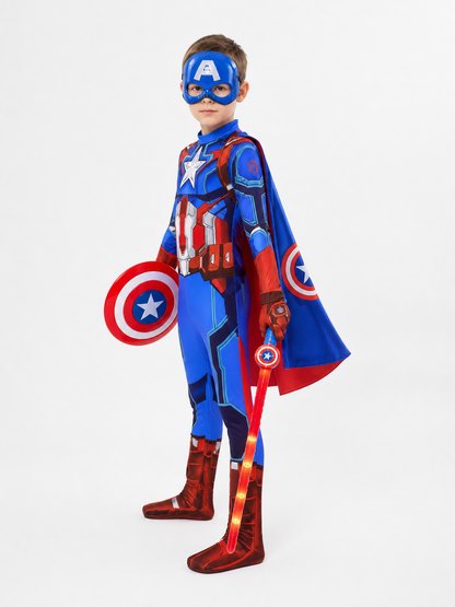 Captain America Children's Costume with Cape and Shield side view