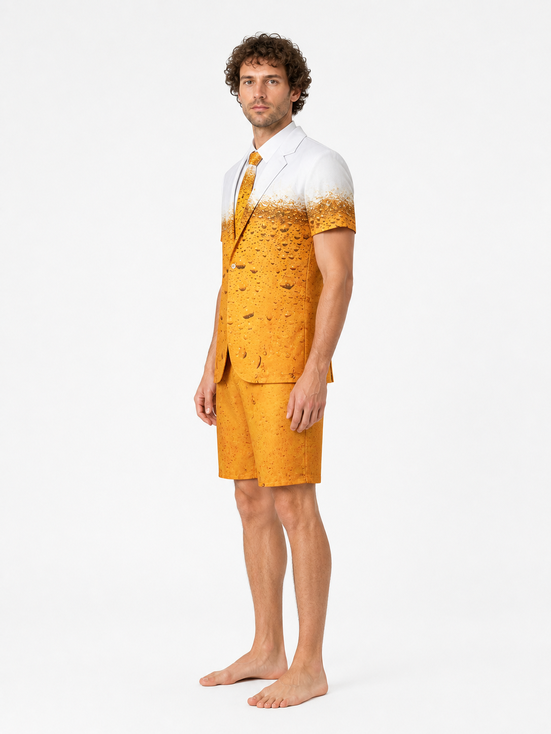 Stage Costume with Beer Print, Shorts, and Tie side view