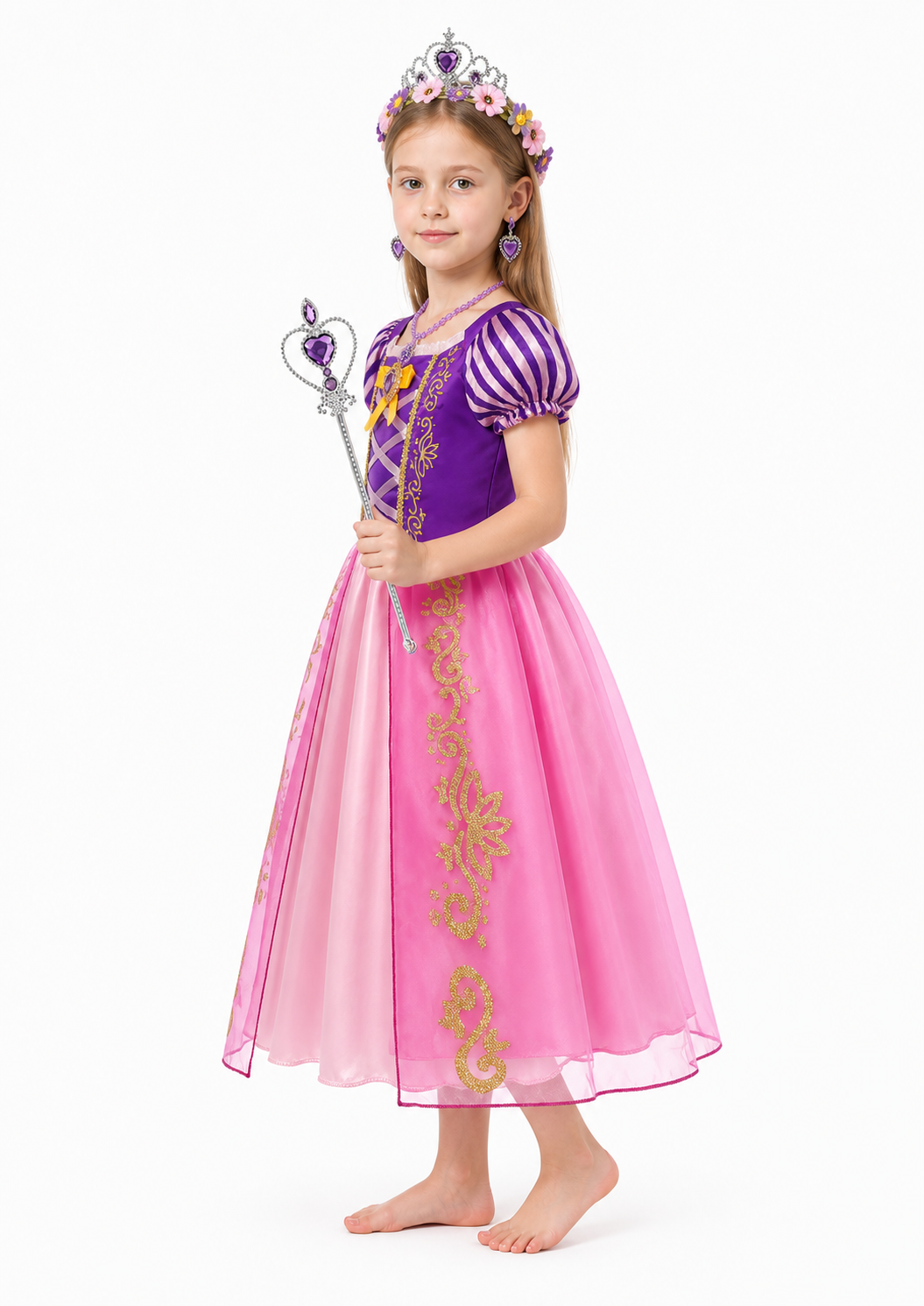 Rapunzel Dress with Accessories for Parties side view
