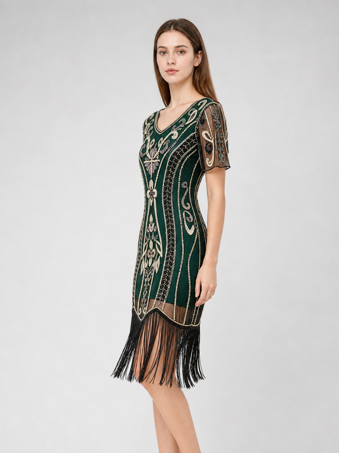 Gatsby-Style Dress with Fringe and Sequins