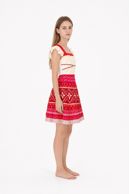 Moana Cosplay Dress with Fringe and Floral Print side view
