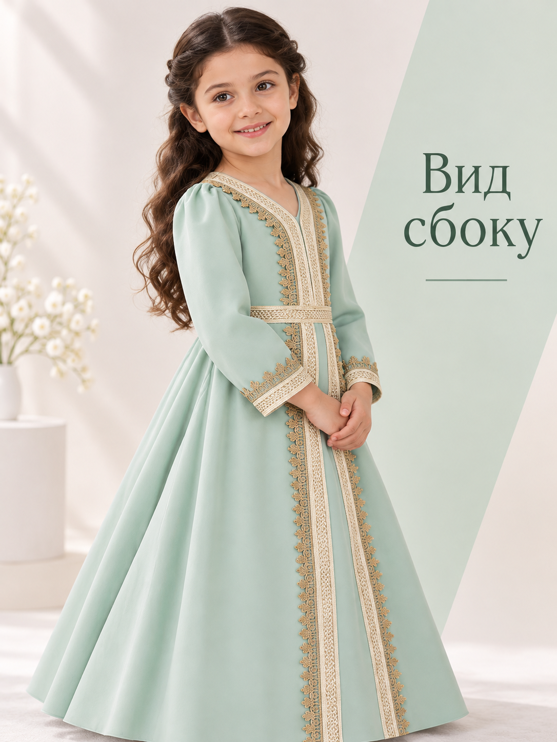 Girls' Dressy Long-Sleeve Dress with Embroidery