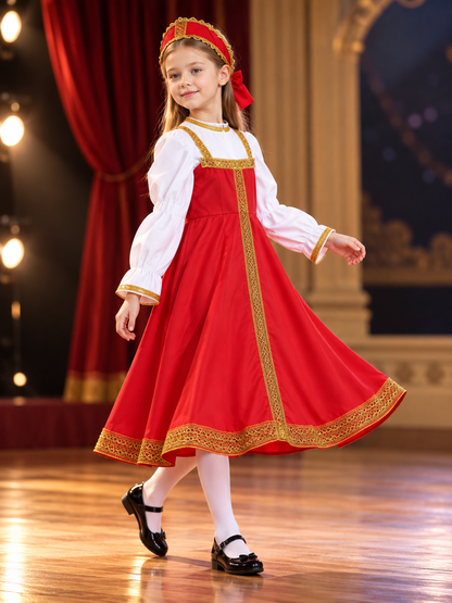 Stage Costume with Red Dress and Headpiece side view