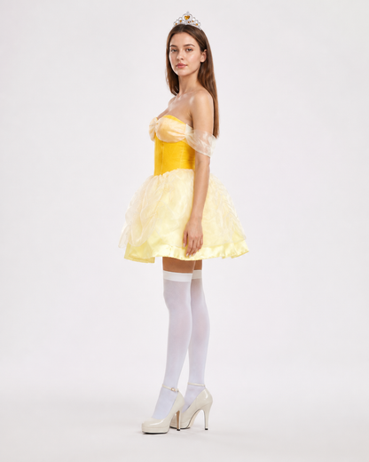 Yellow Princess Dress with Full Skirt and Bow side view