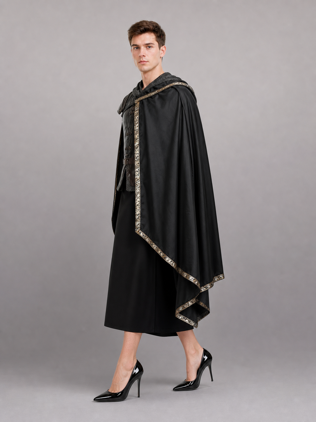 Black Medieval Hooded Carnival Cape