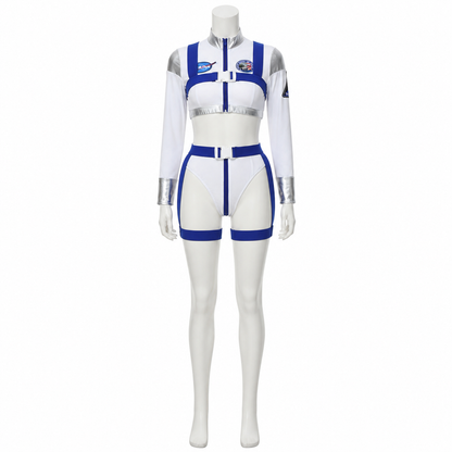 White and Blue Space-Themed Stage Costume side view