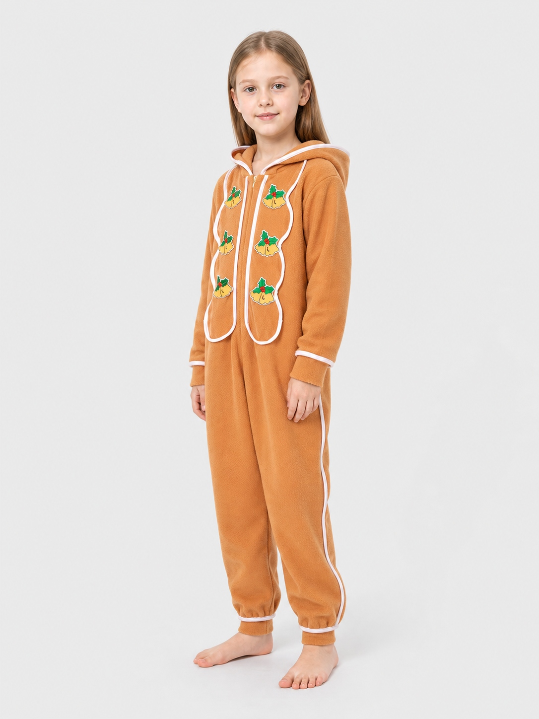 Gingerbread Jumpsuit with Hood and Zipper