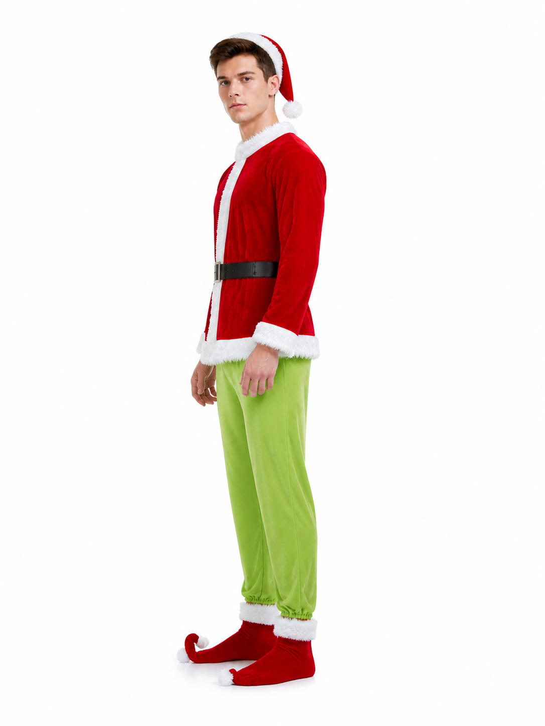 Grinch Costume with Mask and Hat side view