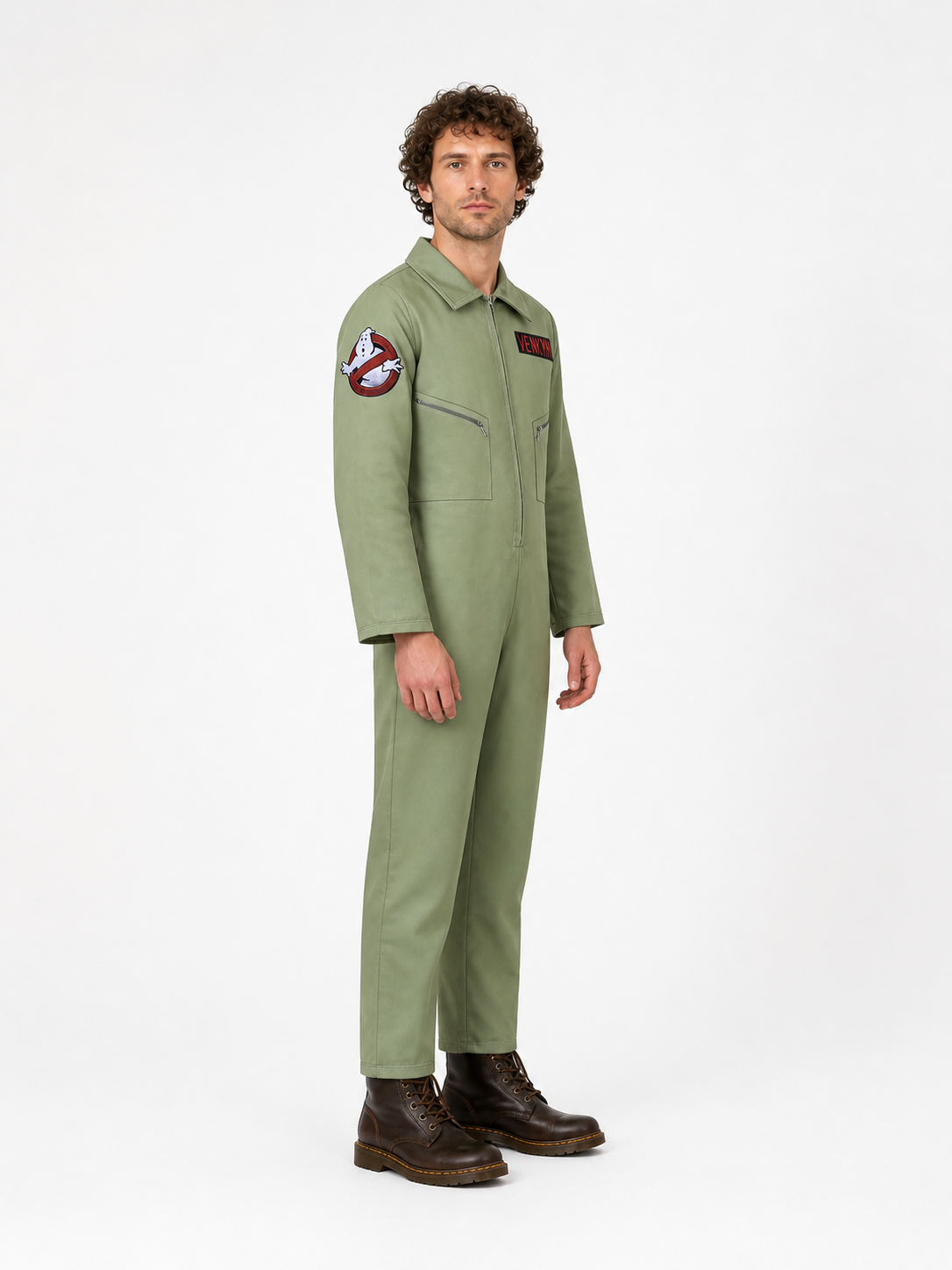 Light Green Jumpsuit with Zipper and Pockets side view