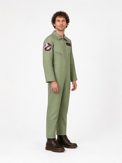 Light Green Jumpsuit with Zipper and Pockets side view