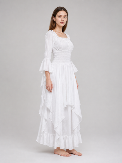 Long Dress with Lace Sleeves and Ruffles