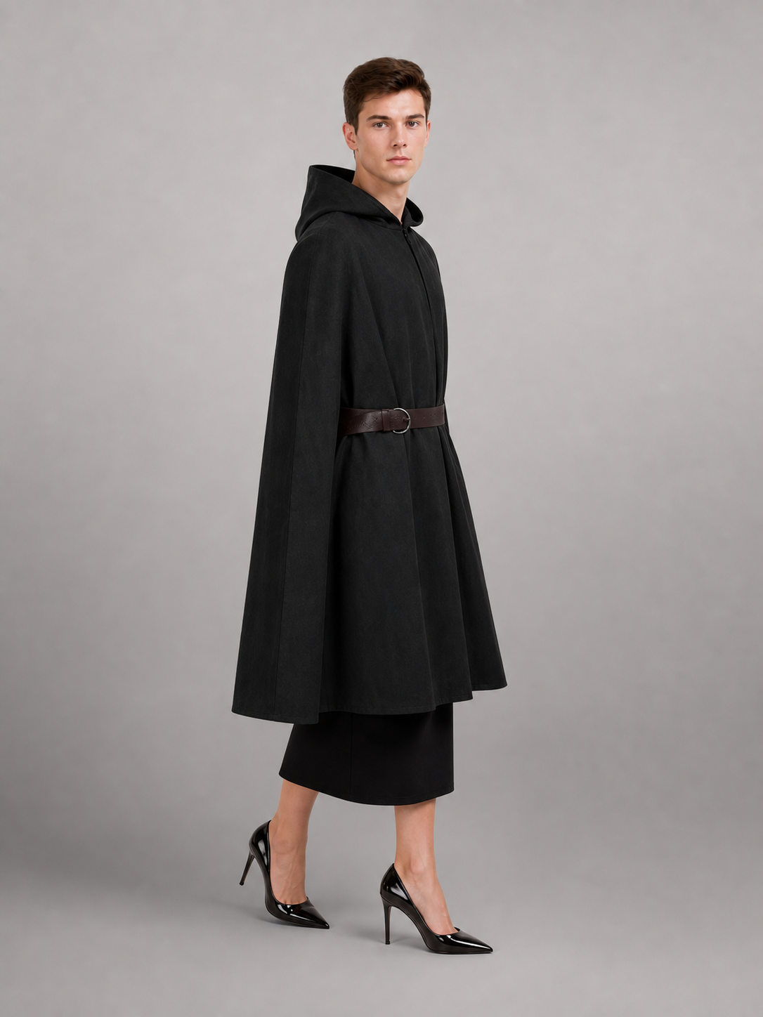 Long Sleeveless Hooded Vest, Black