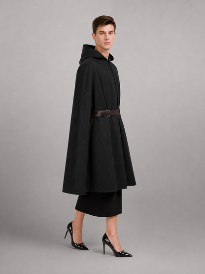 Long Sleeveless Hooded Vest, Black