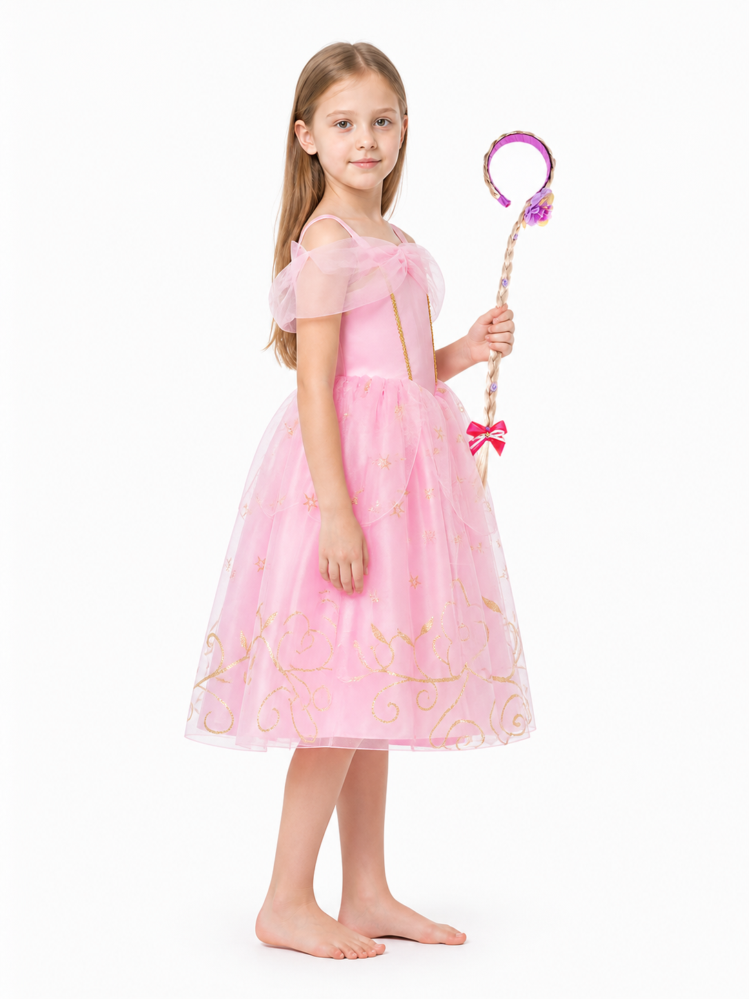 Children’s Halloween dress with bows and a braid side view