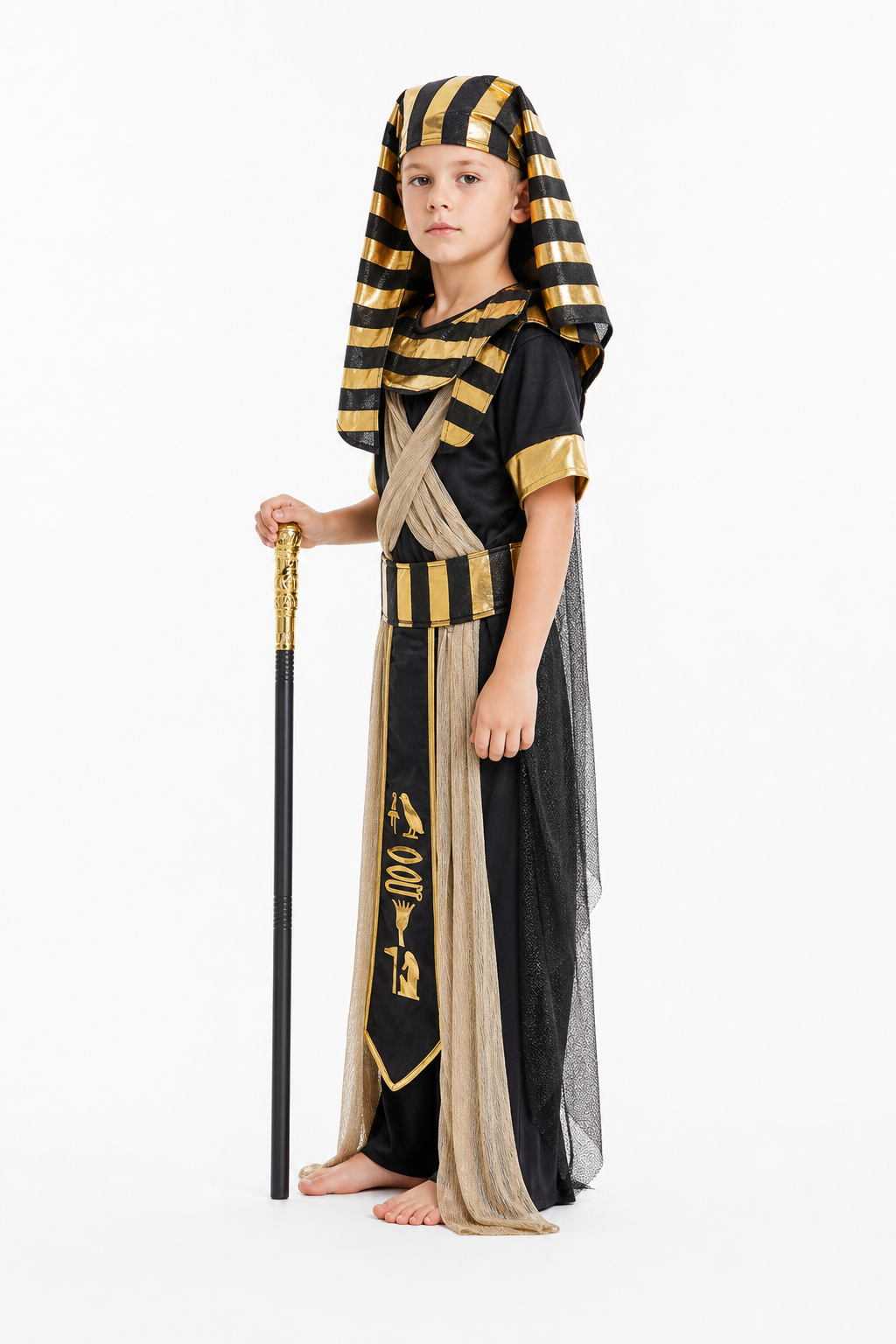 Pharaoh Costume with Headdress and Belt, Black and Gold side view