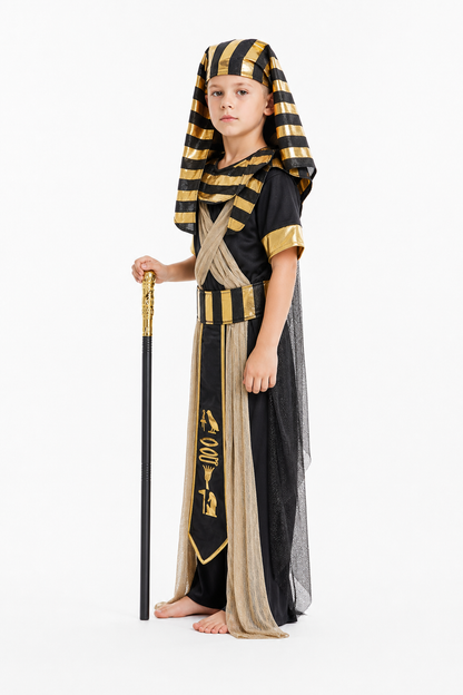 Pharaoh Costume with Headdress and Belt, Black and Gold side view