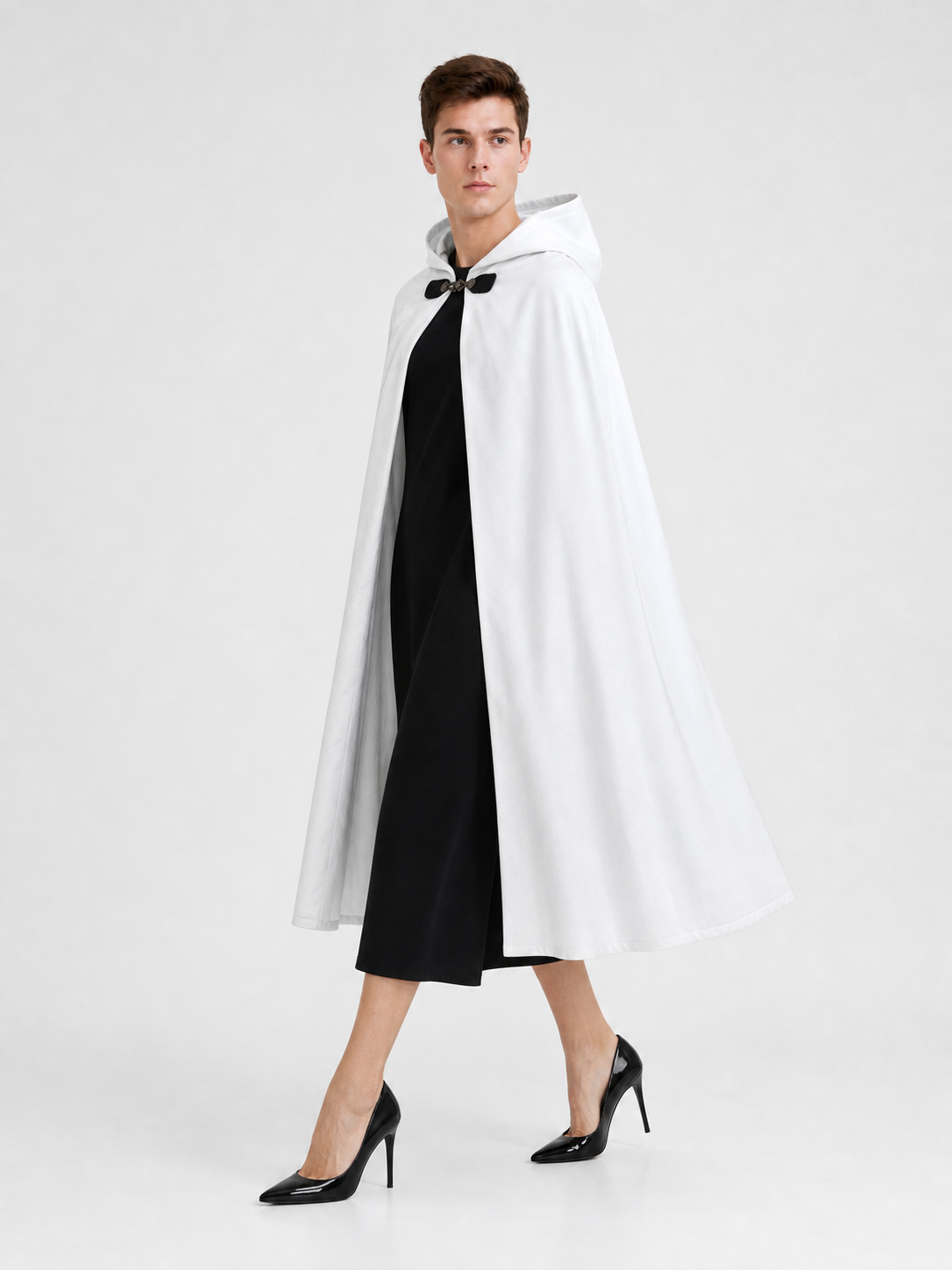 White medieval costume cloak with hood