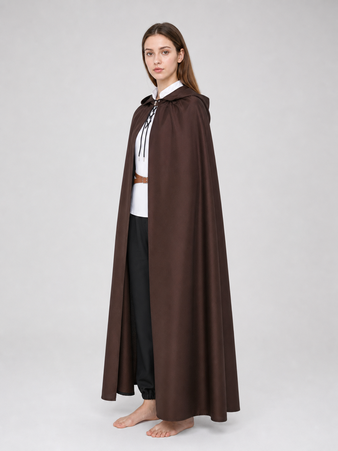 Halloween Medieval Knight Pirate Cosplay Hooded Cloak, Long Loose Cape With Pointed Hood And Front Cross Lacing