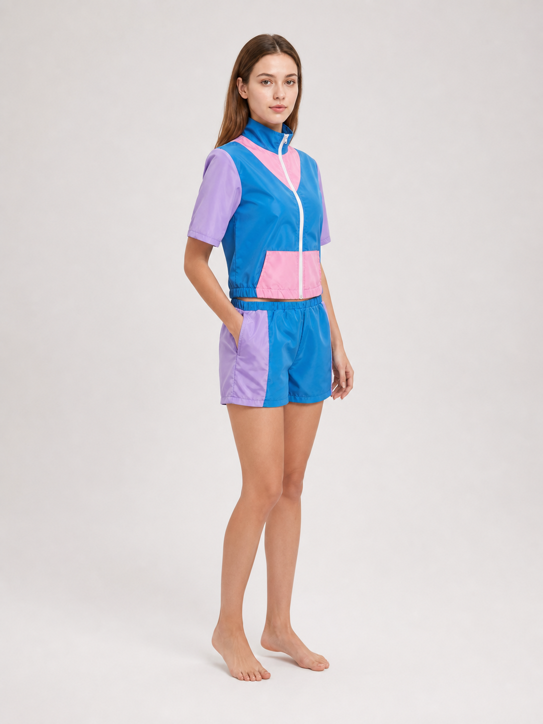 Sports Set with Shorts, Bright Color-Block Design
