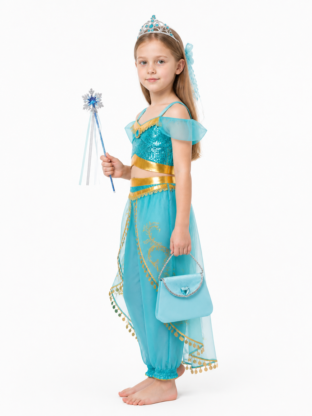 Children's Arabian-Style Carnival Costume with Crown and Wand side view