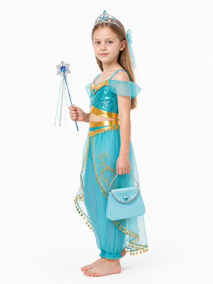 Children's Arabian-Style Carnival Costume with Crown and Wand side view