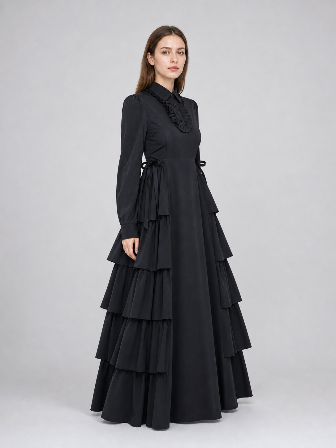 Black Gothic Dress with Ruffles and Lacing