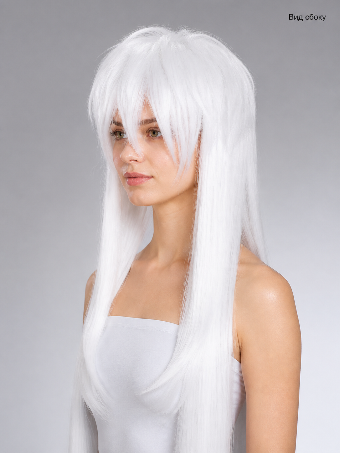 Long White Costume Wig for Halloween and Cosplay side view